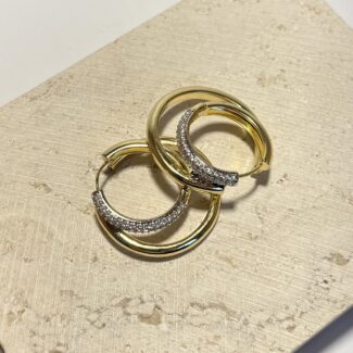 Gold Rengi İkili Zirkon Taş Detaylı Küpe