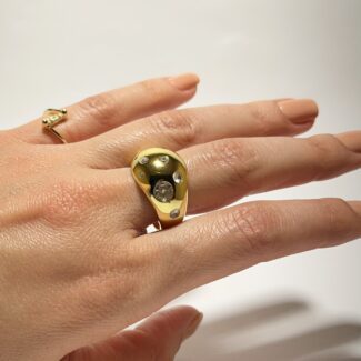 Gold Rengi Zirkon Taş Detaylı Yüzük